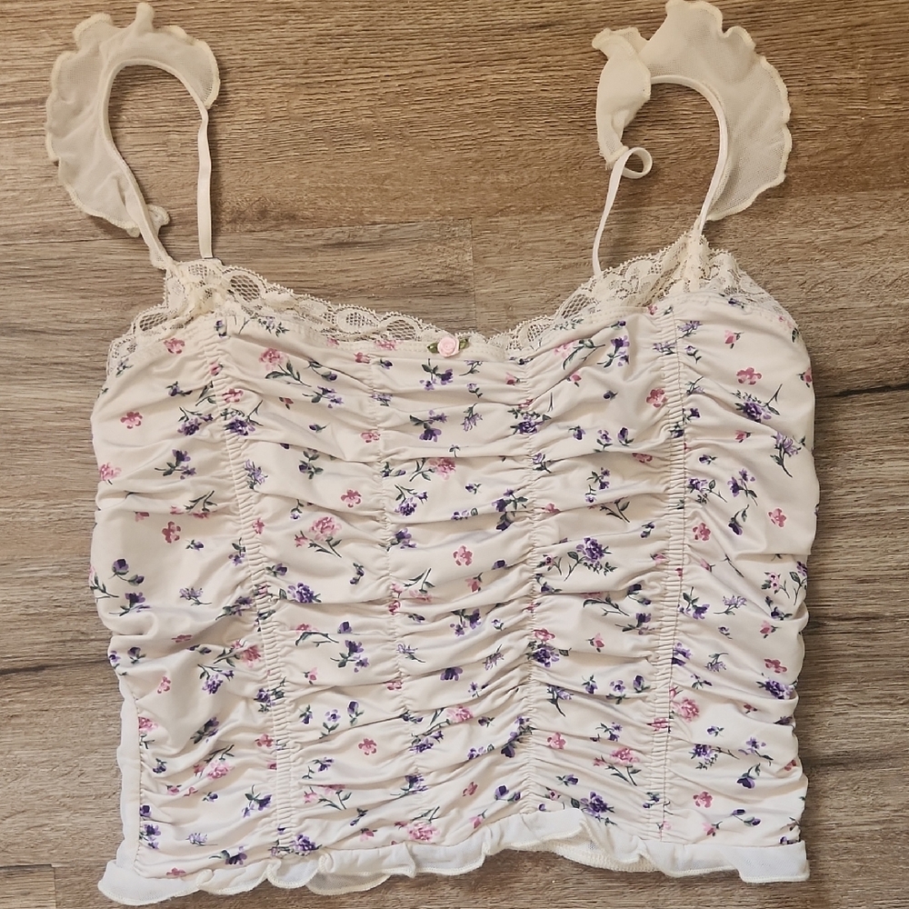 Floral Ruched Cream Top